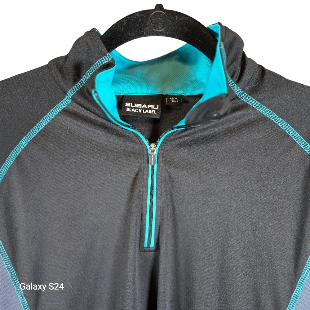Subaru Black Label Mens M M Performance Quarter Zip‎ Pullover Shirt Black Teal